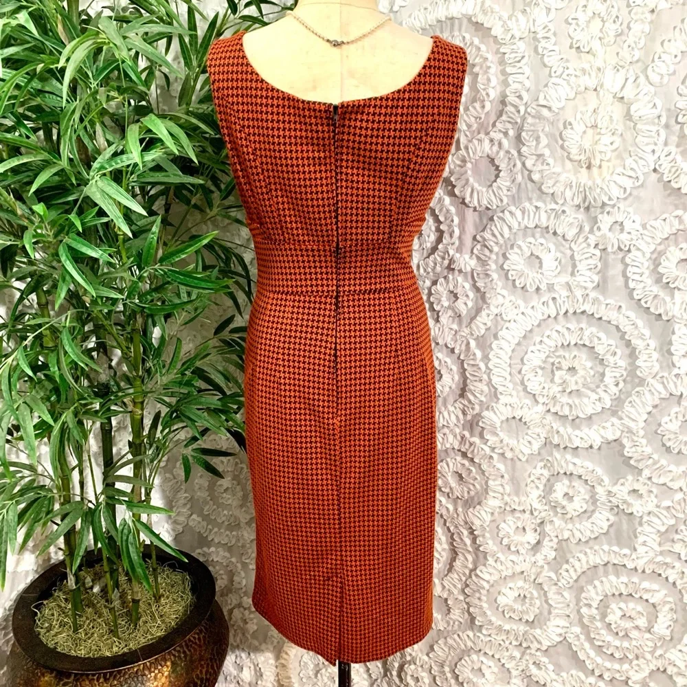 “Stop Staring” pumpkin orange and black houndstooth retro  look fitted dress- S - Picture 8 of 15